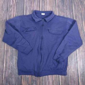 Haband Casual Joe Sweatshirt Mens Large Navy Blue Full Zip Collared Pockets
